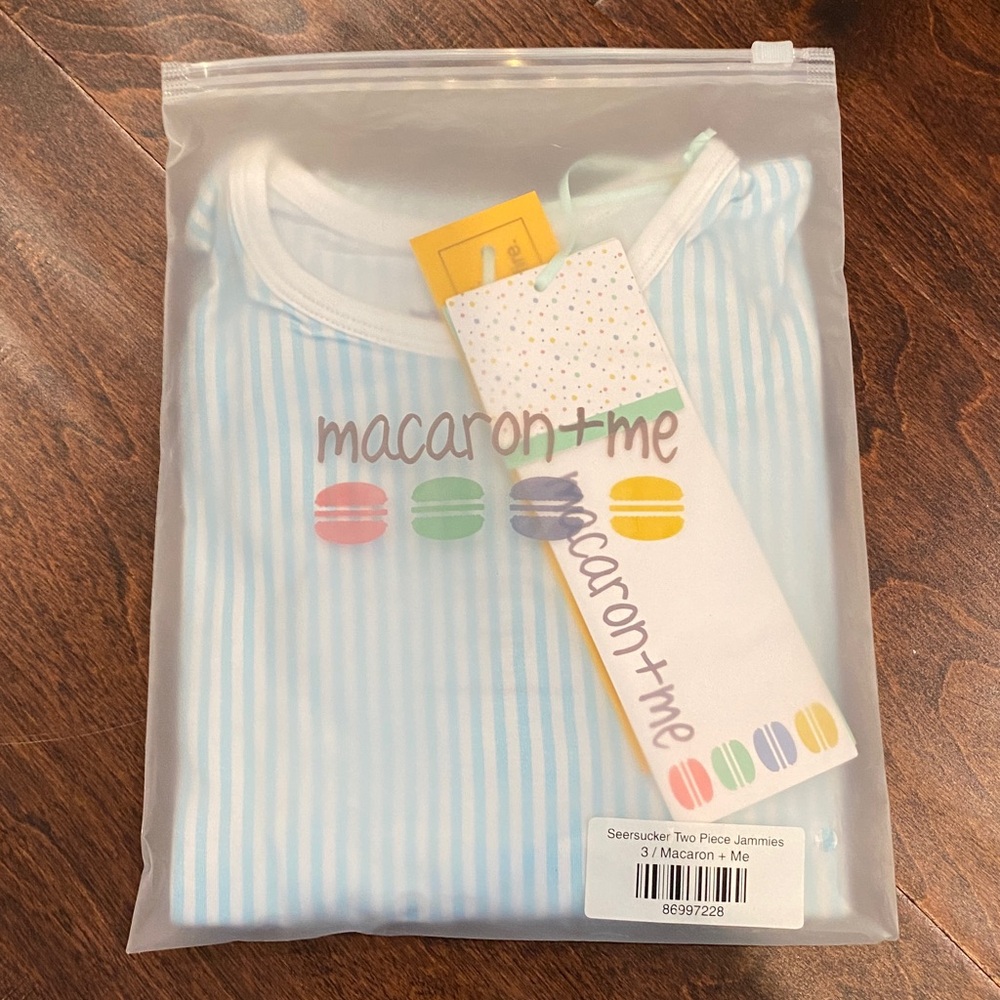 Macaron + Me Bamboo Seersucker Long Sleeve Pajama Set 3T NWT